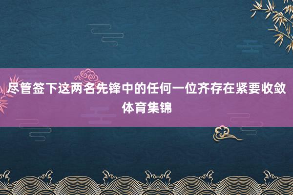 尽管签下这两名先锋中的任何一位齐存在紧要收敛体育集锦