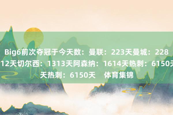 Big6前次夺冠于今天数：曼联：223天曼城：228天利物浦：312天切尔西：1313天阿森纳：1614天热刺：6150天    体育集锦